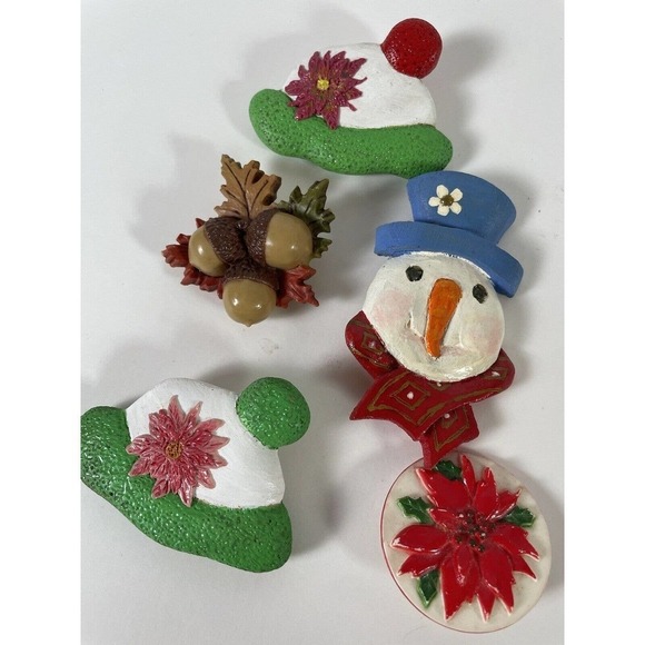 Christmas Brooches Lot Snowman Home Spun Sweater Pins Vintage 1980’s - Picture 2 of 3